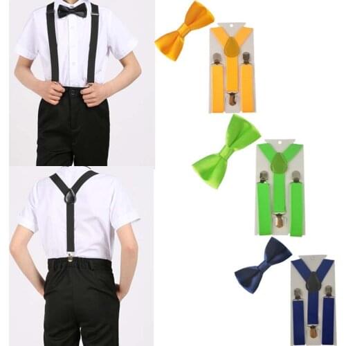2pcs Suspenders Boys Girls Adjustable Bow Tie Set Y Back Bowties Kids Bowties Children Necktie Toddler Braces Elastic