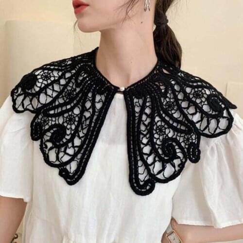 Korean Double Layer Hollow Lace Pearl Skirt Decorative False Collar Shawl Women Knit Crochet Waistcoat Neck Guard Scarf P27