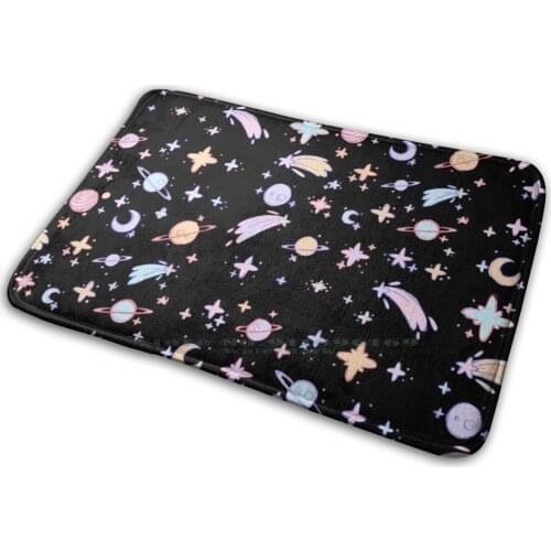 Universe Mat Rug Carpet Anti-Slip Bedroom Entrance Door Mat Star Universe Moon Planet Pink Blue Purple Cute Astronomy