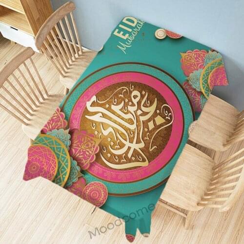 Colorful Muslim Eid Mubarak Ramadan Islamic Cultural Art Decorative Tablecloth Large Wall Art Mosque Moon Star Linen Table Cloth