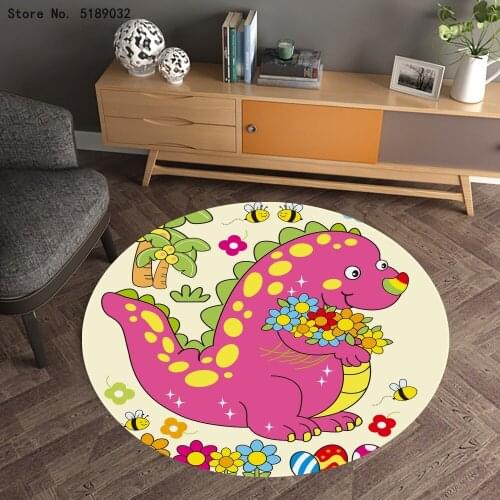 Dinosaur Round Carpet Kids Bedroom Mats Animals Mats Area Rug 3D Printed Mats Baby Crawling Mat Bedroom Floor Rug Area Rug 150cm