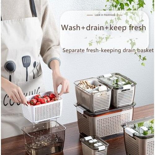 Kitchen Plastic Storage Box Fresh-Keeping Box Refrigerator Fruit Vegetable Drain Crisper Kitchen Food Container storage box