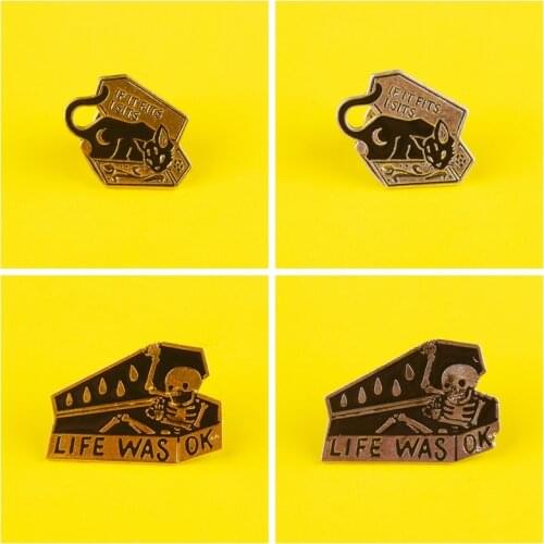 Cat In The Box Punk Skeleton Metal Anime Decoration Brooches Pins For Clothes Pin Clothes Lapel Pin Gift Accessories Icon Badges
