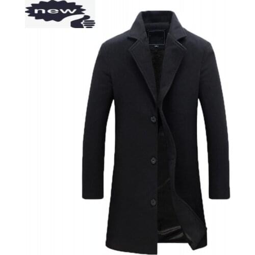 Men Long Windbreakers Fashion Thicken Solid Color Slim Outerwear Business Casual Lapel Woolen Coat Plus Size 5XL