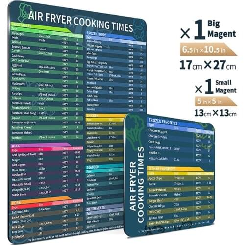 2 PCS Set Air Fryer Accessories Cook Times Air Fryer Magnet Cheat Sheet Quick Reference Guide for Cooking and Frying Gif