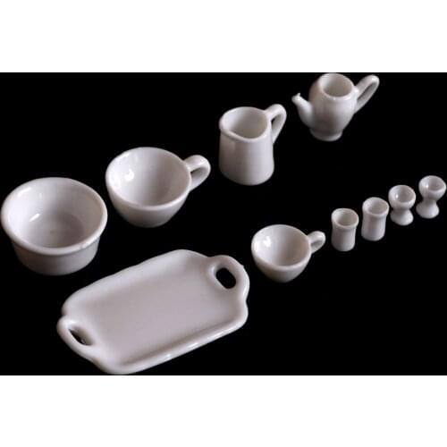 10pcs/set For Doll Accessiores Doll House Decor Kitchen Classic Toy Tea Cups Plates Tableware Set Pretend Play Girl Gift