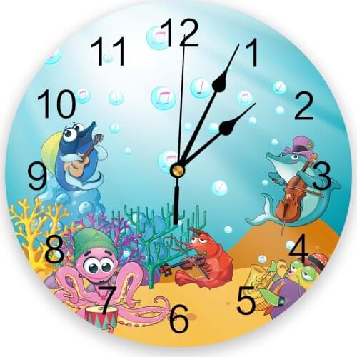 Cartoon Ocean Sea Animals Concert Print Wall Clock Modern Wall Art Silent Wall Watch Living Room Home Decor Christmas Gift