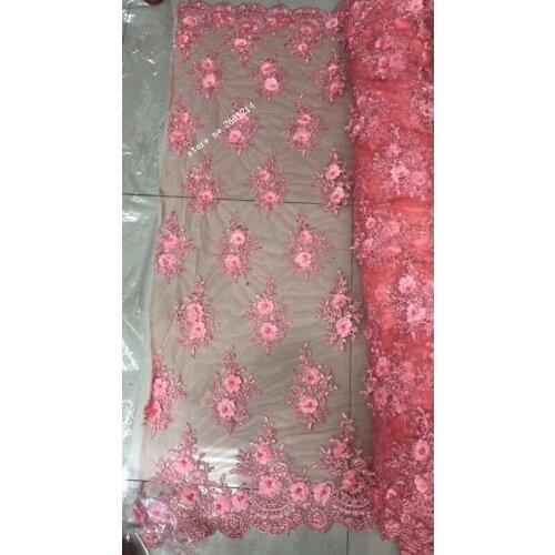 Newest BZL-101921 African Tulle lace fabric high quality lace Lace Fabric with beads 3D flower for Nigerian wedding