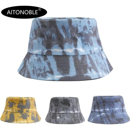 Aitonoble 2021 New Fashion Tie Dye Women Girls Bucket Hat Beach Sun Hat Outdoor Sports Travel Beach Caps Fishermen Hats