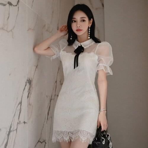 New arrival temperament fashion work style female mini pencil dress sexy elegant white lace perspective formal dress