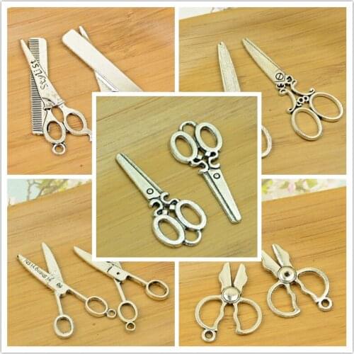 Scissors/shears/forfex/tool shape antique silver DIY alloy charm pendant vintage jewelry making accessories findings bracelet