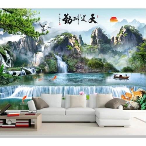 Papel de parede Chinese style Flowing water mountain landscape 3d wallpaper mural,living room bedroom wall papers home decor