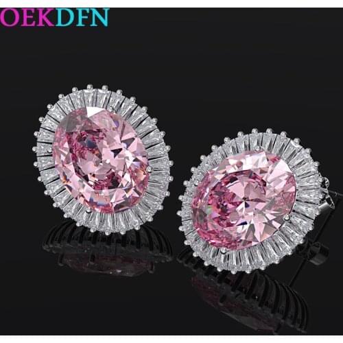 OEKDFN Real 925 Sterling Silver Earrings Oval Cut Created Moissanite Aquamarine Gemstone Ear Stud Earrings Wedding Fine Jewelry