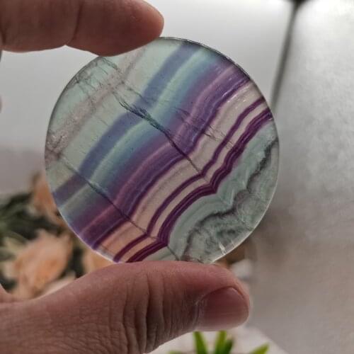 6cmwholesale mix size Natural colorful fluorite polished slice reiki healing crystals coasters and placemats for home decoration