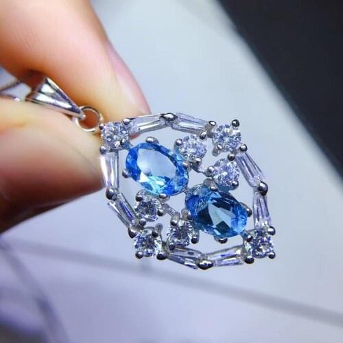 Natural blue topaz Pendant natural gemstone pendant necklace S925 silver Elegant Lovely geometry girl party gift fine jewelery