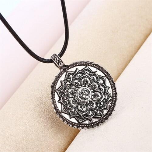 OM Mandala Lotus Pendant Necklaces For Women Collier Geometry Flower Necklace Religious Men Jewelry