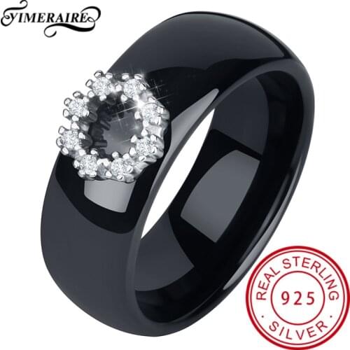 Luxury Finger Rings With Shine Sterling Silver Round Crystals For Young Lady Fashion Exquisite Ceramic Ring Jewelry Wedding Gift
