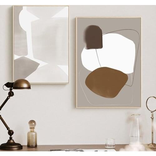 Modern Boho Poster and Print Wall Art Pictures Abstract Beige Grey Geometric Canvas Painting for Bedroom Living Room Home Decor
