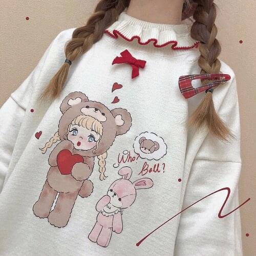 Become Bear Cute Womens Knitted Sweater Turtleneck Pullovers Koala Long Sleeve Fall Loose Sweaters Cute Girls Vintage