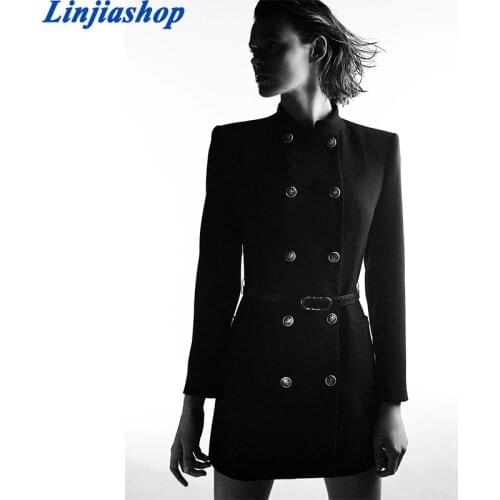 Women Fashion Oversized Trench Jacket Double Breasted ZA Coat Vintage Long Sleeve Pockets Female Outerwear Chic Vestidos