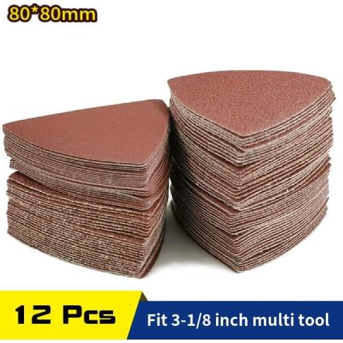 12Pc 80*80*80mm Sanding Sheets Triangle Sandpaper Hook Loop 80 To 400 Grits Abrasive Sanding Disc For Wood Metal Auto Sanding