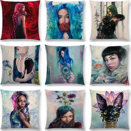 Gorgeous Oil Painting Miracle Girl Wonder Beauty Magic Witch Beautiful Queen Narwhal Cat Swan Love Cushion Cover Pillow Case