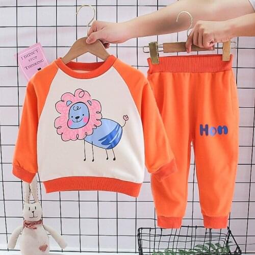 Spring Autumn Children Clothing Baby Boys Girls Sports Suit 2021 New Cotton Lion Long Sleeve Tops And Pants 2Pcs Outfits Set