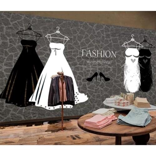 Vintage personality black and white dress high-heeled shoes clothing store background wall decoration wallpaper murals