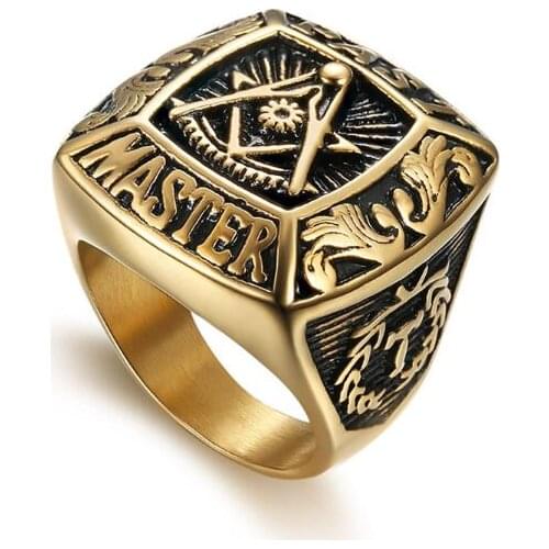 High Quality Titanium Freemason Rings Vintage Past Master Masonic Rings Free Mason Ring Mens Fashion Jewelry Gift 10pcs/lot
