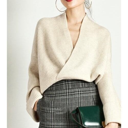 Casual Fashion Knitwear Women Long Sleeve V Neck Pullover Tops Female Autumn Tide Elegant Knitting Sweater