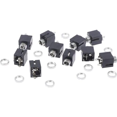 10Pcs/lot PJ306M PJ-306M 3.5mm Female Audio Connector 5 Pin DIP Stereo Headphone Jack With Nut Wholesale