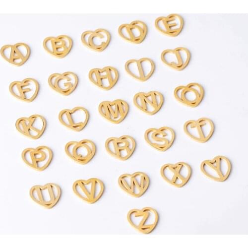 100% Stainless Steel Heart Hollow A-Z Alphabet Letters Charms For Jewelry Making Mirror Polished Wholesale 26pcs