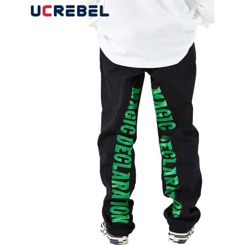Letter Embroidery Casual Pants Mens High Street Loose Straight-leg Pants Streetwear Elastic Waist Trousers Men