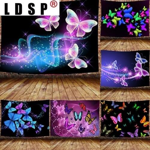 LDSP Tapestry 5D Print Colorfull Butterfly Wall Hanging Mural Background Wall Rugs Beach Towel Fabric Blanket Dorm Living Decor