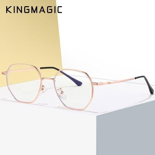 KINGMAGIC 2021 New Metal Flat Mirror Round Frame Blue Light Blocking Glasses Men Women Anti-blue Glasses Shades