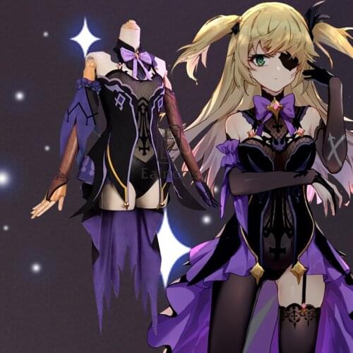 Game Genshin Impact Fischl Purple Lovely Uniform Cosplay Costume Wigs Shoes Anime alloween Party Outfit For Women Girls