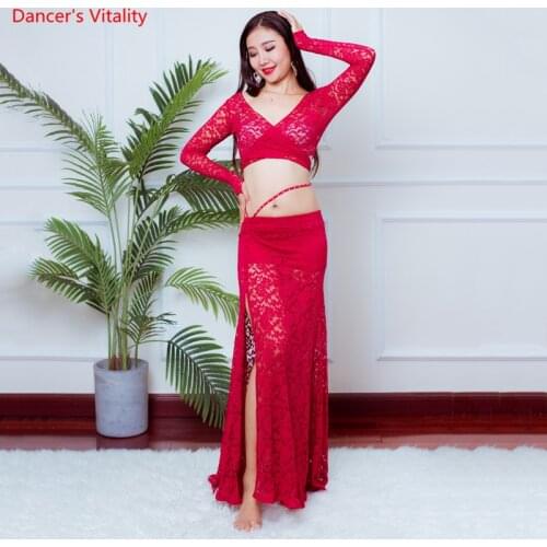 Belly Dance Suit Female Adult High-end Lace Top Exercise Clothes Shirt Long Skirt Set Profession Performance Practice Clothing