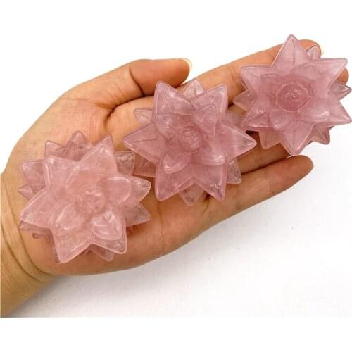 Beautiful 1PC Natural Pink Crystal Rose Quartz Stone Succulent Plant Flower Figurine Crystal Hand Carved Natural Quartz Crystals