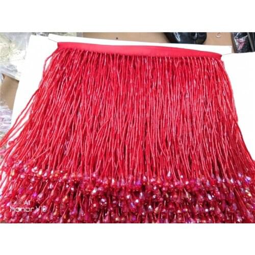 Red color beaded Fringe Ribbon Trim Fringe Tassel Lace Trim YG-394 for Clothing Decoration