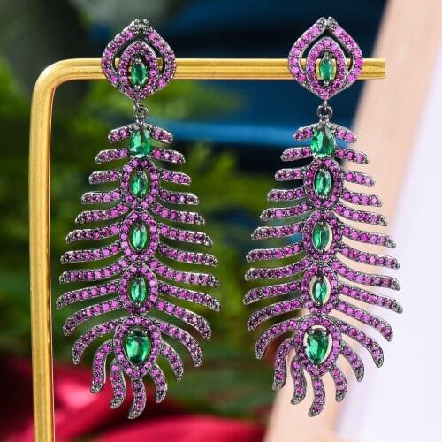 Missvikki Russia new design feather coconut leaves Pendant Earrings Charm Long Cubic Zirconia 2021 New Design Women Jewelry