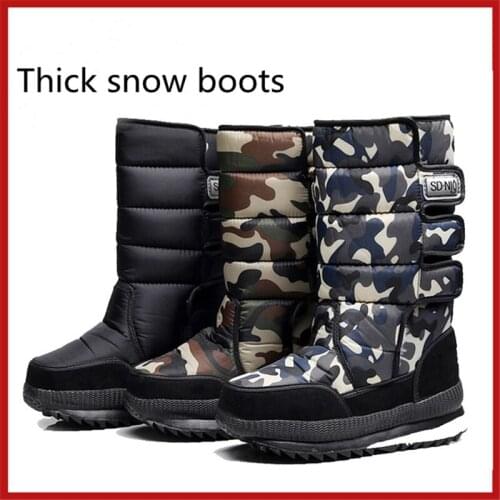 2021 Mens Outdoor Snow Boots Winter New Thick-Soled High-Tube Cotton Boots Mens Thick Plush Waterproof Non-Slip Mens Shoes
