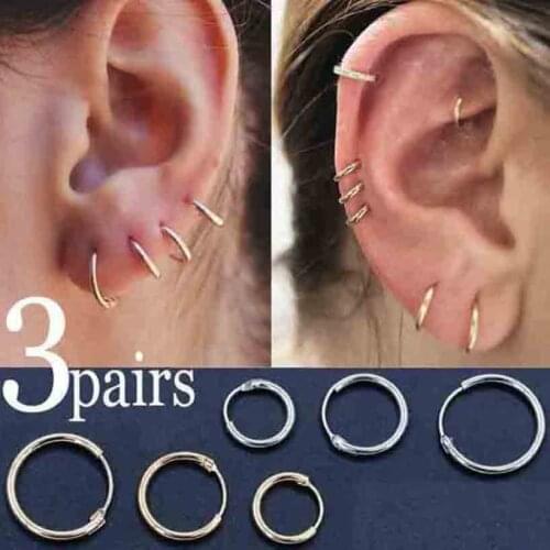 3 pairs/set Men Women Punk Circle Hoop Rings Set Golden Stainless Steel Female Fashion Earing Girls Jewelry Gift 2021