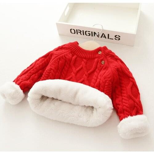 2020 new Kids Sweater 1-6 yrs pure color Autumn Winter baby boy and girl thick Knitted Plus velvet pullover sweater