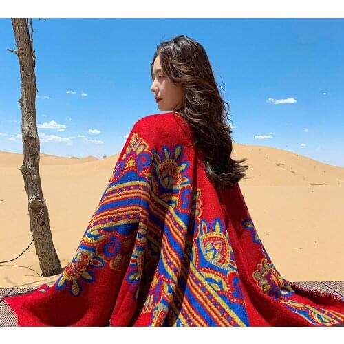 New Ethnic Style Cloak Knitted Jacket Travel Photo Cloak Big Shawl Female Autumn and Winter Wear Sunscreen Scarf Shawl Wedding