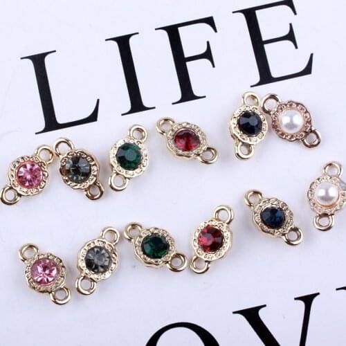20pcs/Lot 9*16mm Gold Color Alloy Colorful Crystal/Pearl Charm Connector Charms For DIY Necklace/Bracelet Jewelry Making