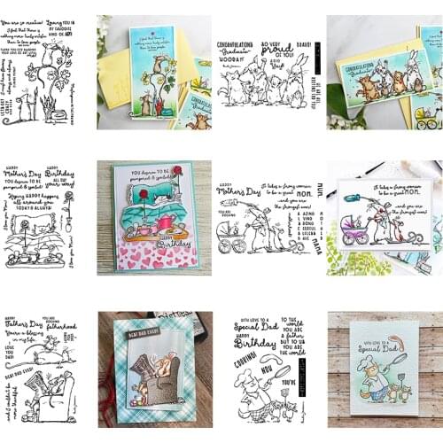 Lovely Bunny Mice Cook Cutting Dies With Clear Stamps Cart Carpet Sofa Best Wishes Cursive Words DIY Craft Cards 2021 New