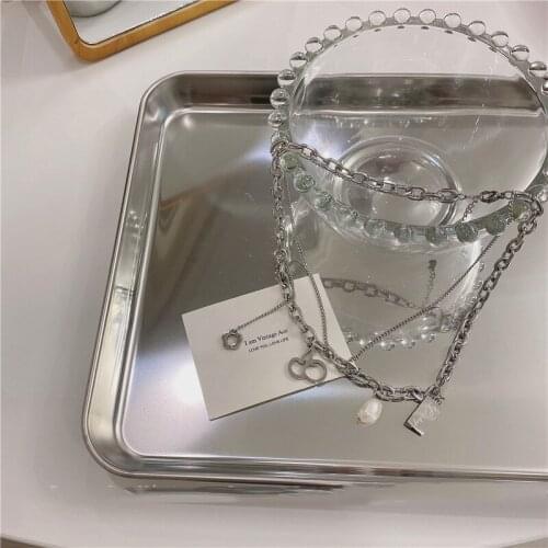 Origin Summer Fashion Cherry Faux Pearl Mix Chain Pendant Necklace for Women Square Letter Flower Asymmetry Necklace Jewelry