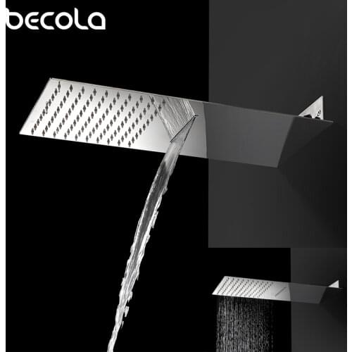 LANGYO Rectangle Bathroom Stainless Steel Ultra-Thin Shower Head Shower Chrome Top Sprayer HighPressure Rainfall Shower Head
