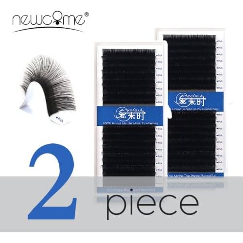 NEWCOME 2 Trays Individual Eyelash Extension 16 Rows Fake Eye Lashes Natural Long 3D Volumed Silk Eyelashes Cilios Makeup Tool