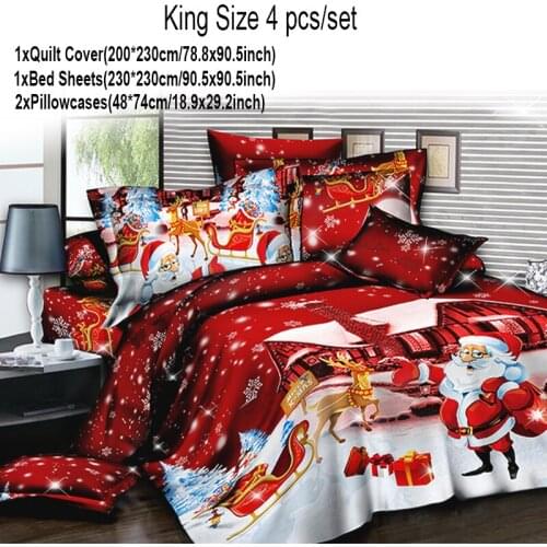 4 pcs Christmas Bedding Set 3D Printed Quilt Cover Bedding Queen Comforter Christmas Duvet Set with Pillowcase